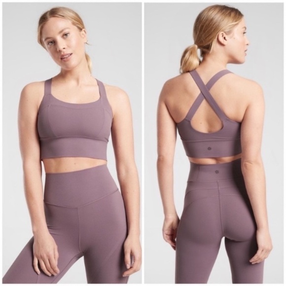 ATHLETA Formation Longline Cross Strap Workout Sports Bra in Purple Pink Size S - Picture 2 of 7
